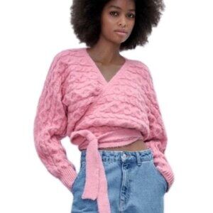 NWT - Zara Sweater Size Medium Pink Chunky Cable Knit Soft Girl Coquette Coz